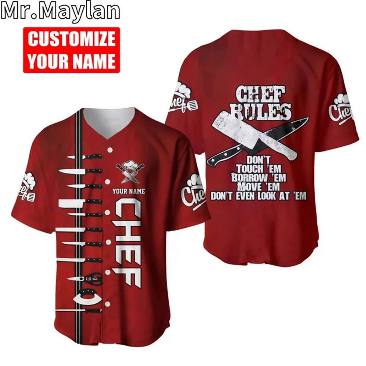 Индивидуальный подарок для шеф-повара Череп Бейсбол Джерси Черный Белый Рубашка 3D Master Chef Бейсбольная рубашка Мужская рубашка Повседневная футболка хип-хоп Топы-9