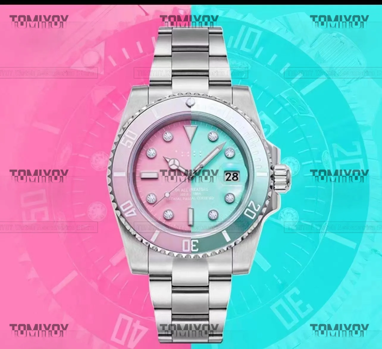 38MM Розовый, Синий, Зеленый, Контрастные цвета, Алюминиевая вставка безеля Подходит для Rolex Water Ghost GMT 8215 8200 Корпус для часов