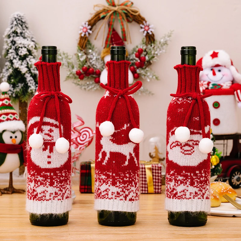 1 шт. Вязаная рождественская крышка бутылки вина Санта-Клаус Крышка бутылки шампанского 2024 Новогодний подарок Рождественское украшение