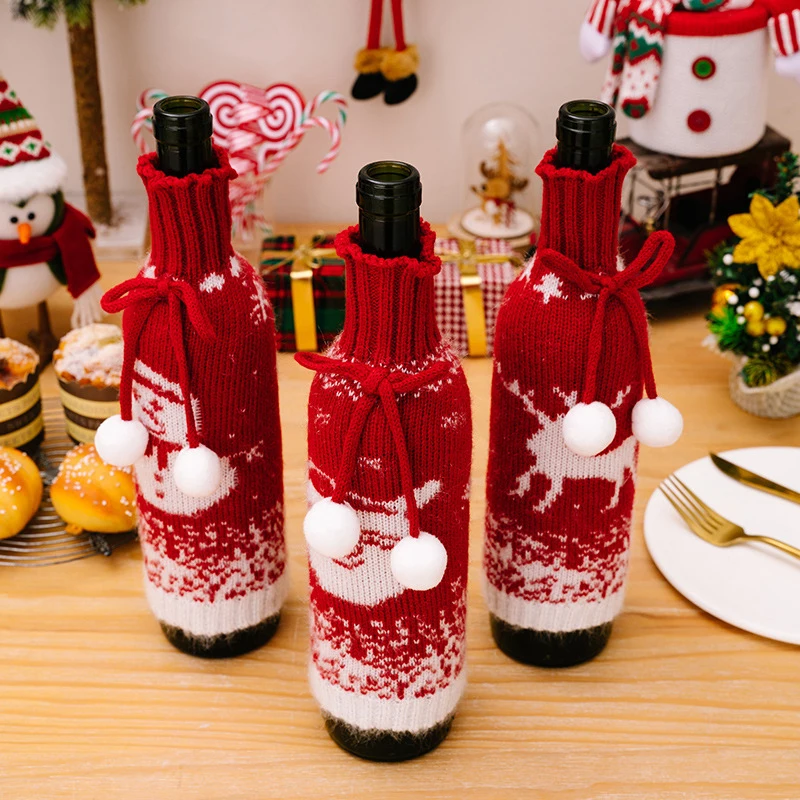1 шт. Вязаная рождественская крышка бутылки вина Санта-Клаус Крышка бутылки шампанского 2024 Новогодний подарок Рождественское украшение