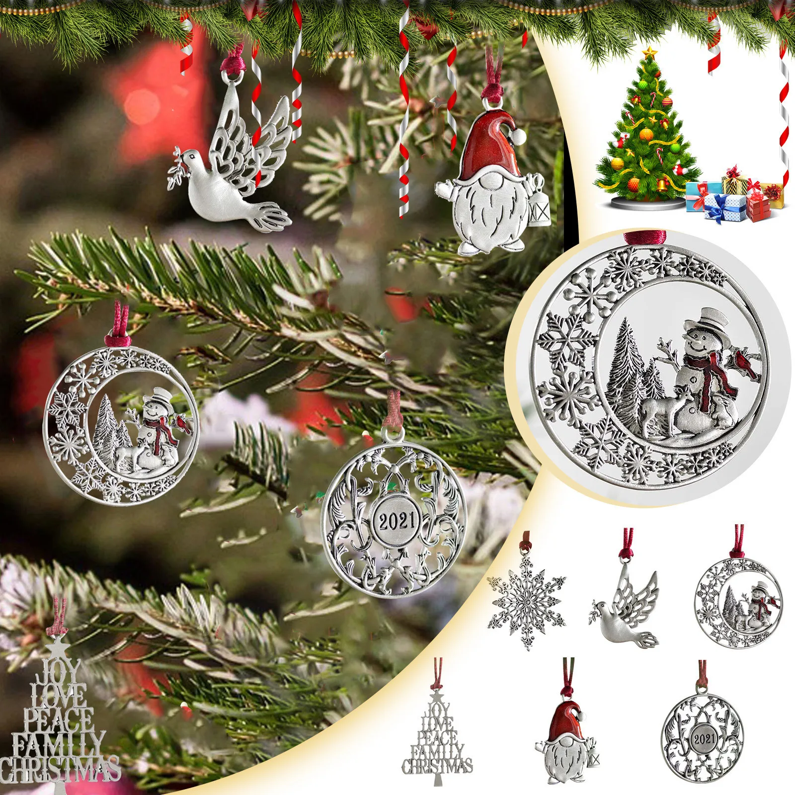 Твердое оловянное украшение для рождественской елки, металлический двухсторонний печатный праздничный декор уникальный подарок для рождественского праздничного декора
