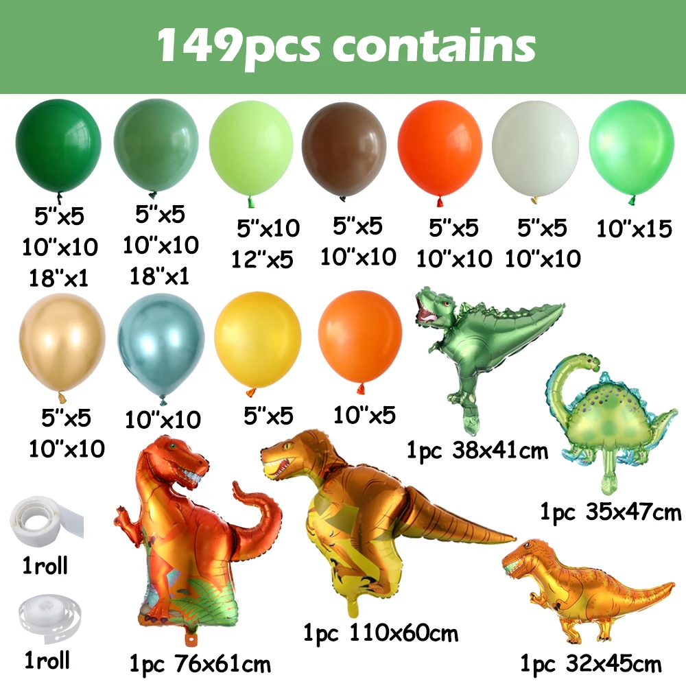 149Pcs Динозавр Воздушный шар Гирлянда Гигантский Динозавр Фольга Воздушные шары День Рождения Детский Душ Украшения Зеленые Детские Джунгли Партии Принадлежности