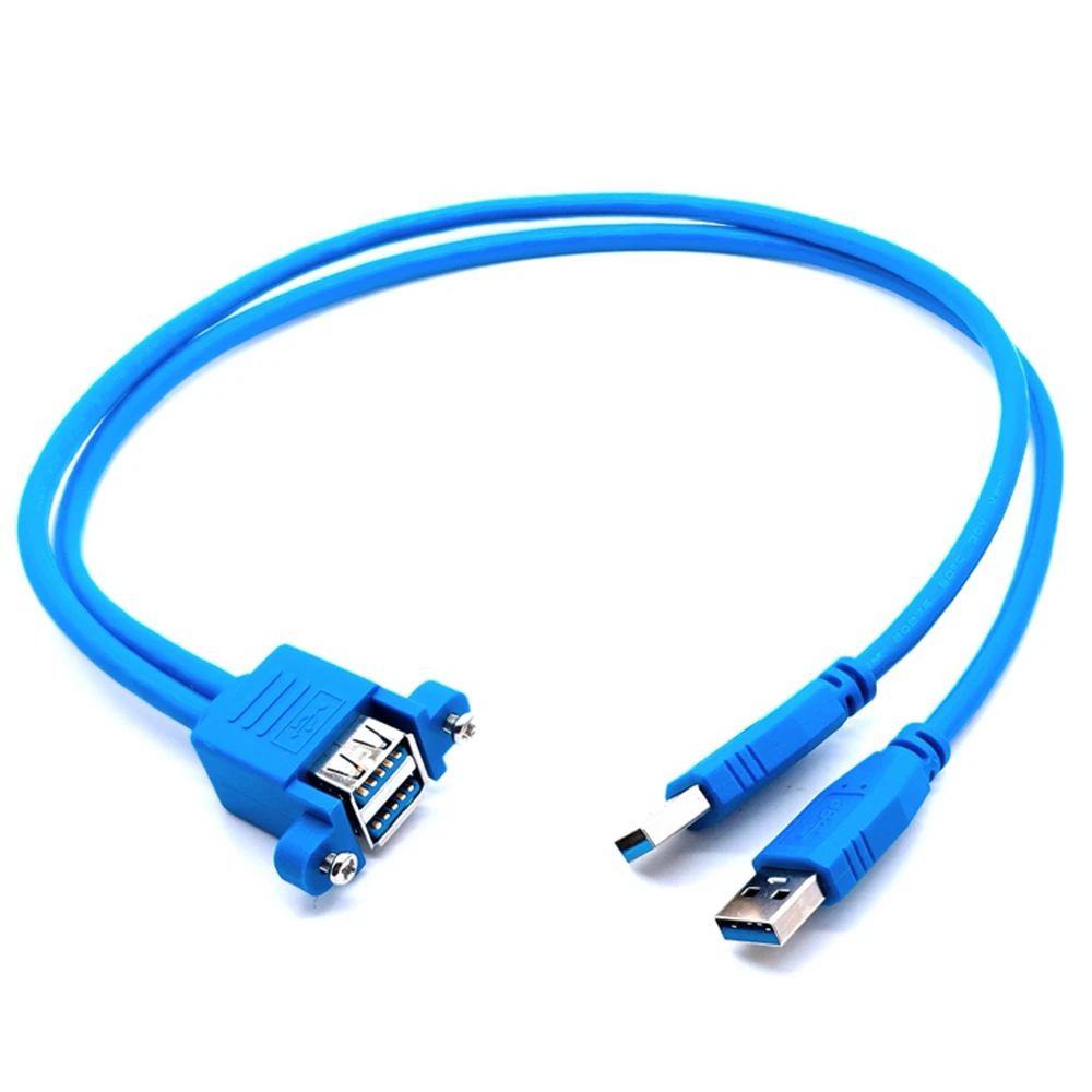 Двухпортовый удлинитель USB 3.0 «папа-мама» с отверстиями для винтов на нижнем слое, 2-портовый кабель для передачи данных можно закрепить на расстоянии 0,3 м,