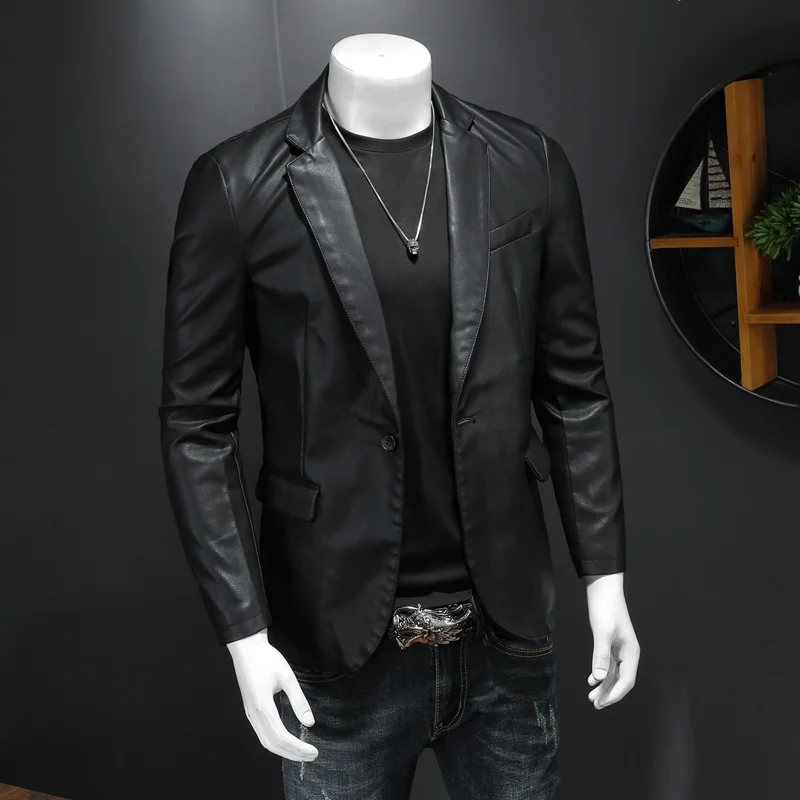 2023 весна новый стиль мужские куртки PU искусственная кожа утолщение куртка осень мужские приталенные модные пальто полный размер M-5XL JK161