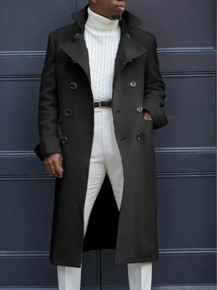 Мода Белые длинные куртки Тренч Шерсть Смесовые Мужское пальто Длинный тренч Двубортные пальто Уличная одежда Вечеринка Свободный Джек