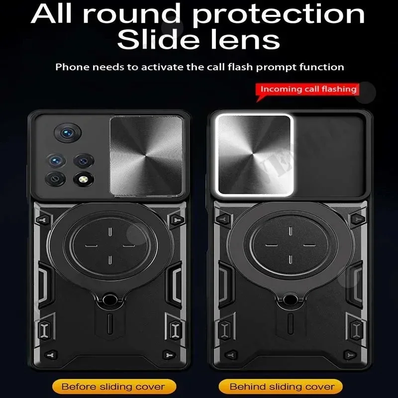 Чехол для Redmi Note 12 Pro 11 Pro Poco X5 Pro Xiaomi 13T Pro Магнитная вращающаяся раздвижная камера 360 Поворотная подставка Чехол Чехол